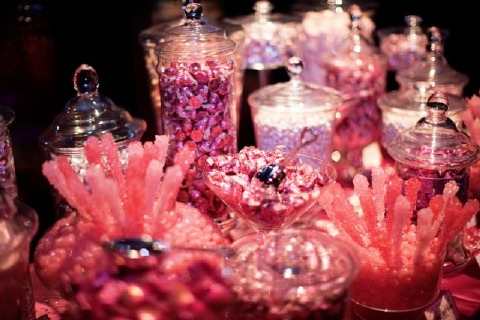 candy buffet at wedding red black and white
